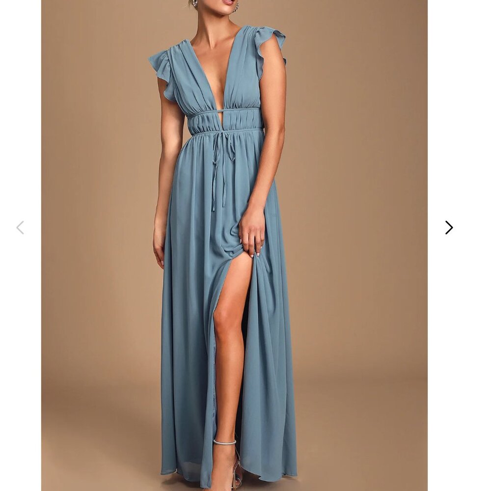 Lulus I'm All Yours Slate Blue Ruffled Maxi Dress Size S